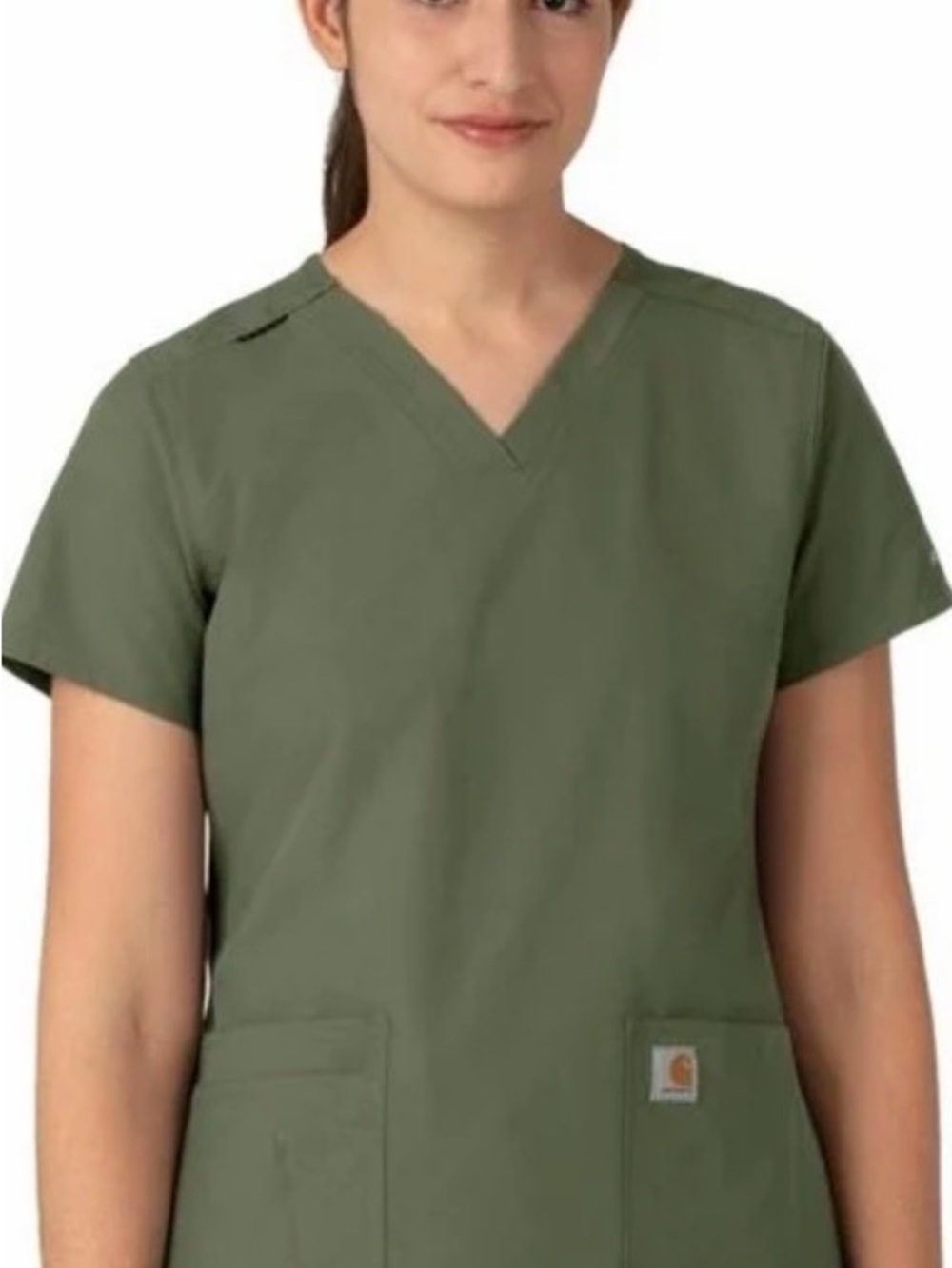 Carhartt Women's Olive Green V-Neck Scrub Top